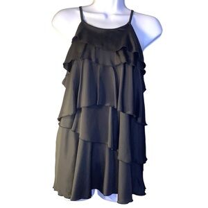 NWT WORTHINGTON Tiered Ruffle Front Black Halter Top Blouse Size Petite Large PL
